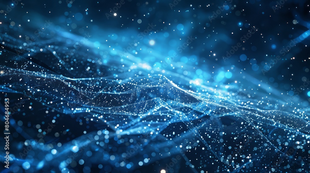 Poster a blue and white image of a starry night sky with a blue line running through it. the blue line is m