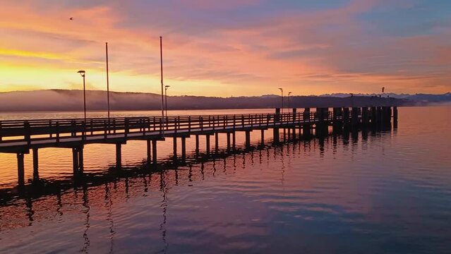 Alpine lake, Lake Starnberg. Fantastic Dawn over the lake in Bavaria, Germany, Bavaria landscapes.