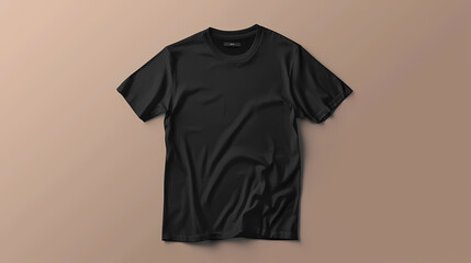 Black Crew Neck T-Shirt Displayed on a Beige Background, black shirt product template