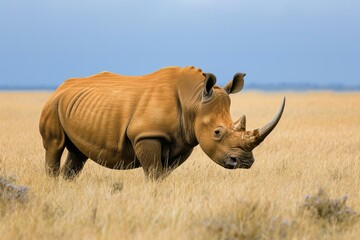 Obraz premium Enormous African rhino head animal. Nature portrait. Generate Ai