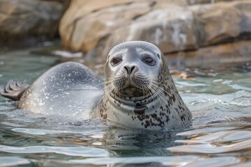 Obraz premium Antarctica crab seal close-up on a cloudy winter day. Beautiful simple AI generated image in 4K, unique.