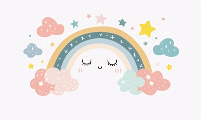 A cute simple rainbow with clouds and stars