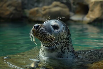 Obraz premium grey seal - wildlife - Helgoland 4K. Beautiful simple AI generated image in 4K, unique.