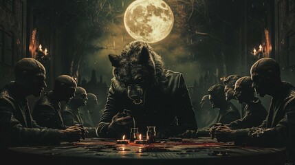 In a haunting tableau, werewolf vs vampire art invites viewers to ponder the morality of their conflict and the consequences of their actions, Blender , - obrazy, fototapety, plakaty