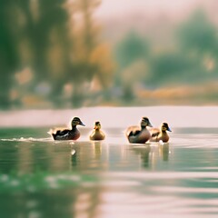 Landscape photo of ducks playing on the water all days.