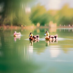 Landscape photo of ducks playing on the water.