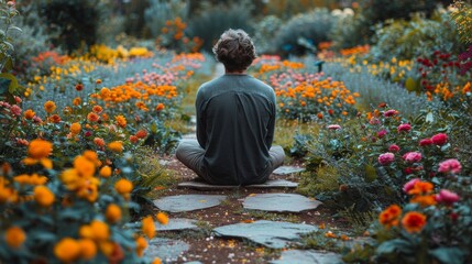 Person Meditating in Field of Apples