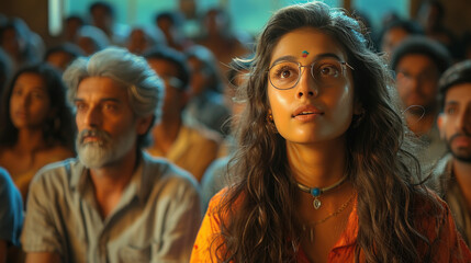 young female attention in the seminar hall