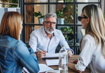 Obraz premium a group of business people were sitting in an office at a table