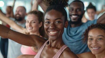 a group of men and women smiling in a class stretch out