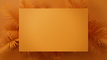Orange, Contemporary Design with Rectangle Botanical Frame. Palm Plant Border with copy-space.