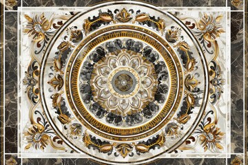 Naklejka premium Lavish antique baroque, barocco ornate marble ceiling frame non linear reformation design. elaborate ceiling with intricate accents depicting classic elegance and architectural beauty