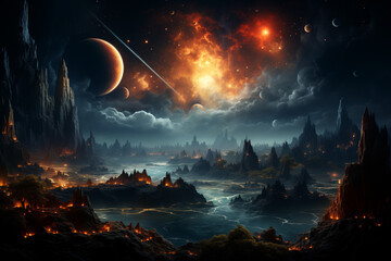  space, teeming with intricate details of planets suspended in their celestial dance. 