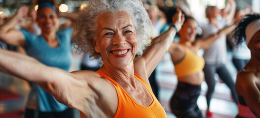 Obraz premium a group of older women smiling in yoga attire