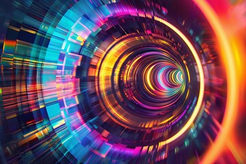 psychedelic wormhole tunnel in retro neon colors abstract illustration - obrazy, fototapety, plakaty