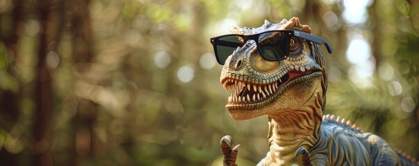 Stylish dinosaur with sunglasses illustration. banner