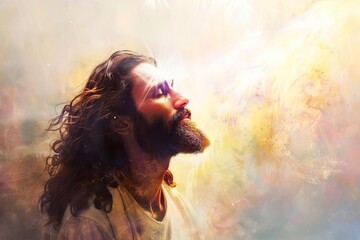 serene depiction of jesus christ radiating love peace and spiritual illumination digital painting