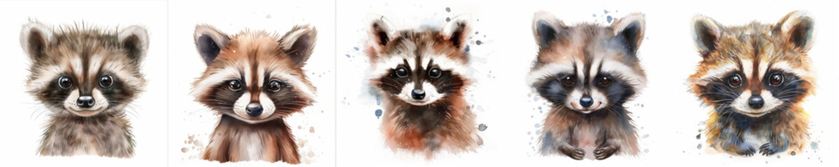 Obraz premium Watercolor illustration of Raccoons