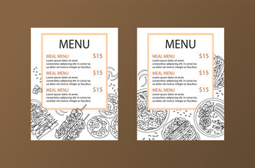 menu with hand drawn outline mexican food