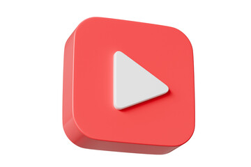 3d Realistic Playing videos button icon isolated on white background. Minimal red videos player icon. Playing video player entertainment concept, streaming videos concept. 3d render. © Theeraphat