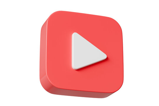 3d Realistic Playing videos button icon isolated on white background. Minimal red videos player icon. Playing video player entertainment concept, streaming videos concept. 3d render.