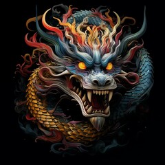 Illustration of a Chinese Dragon on a Black Background