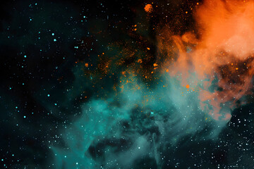 Bold neon galaxy with orange and turquoise tones. An eye-catching artwork on black background.
