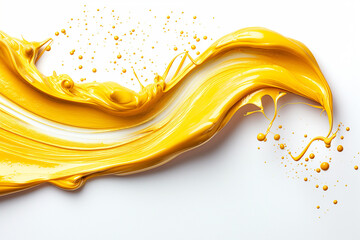 A yellow paint splatter on a white background