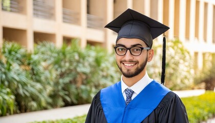 Arabic Male Graduate - Celebrating Graduation from College or University - Wearing Graduation Attire - Graduation Hat and Robes - Succesfull Young Adult or Teenager Smiling and Happy