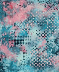 A light teal and pink mixed media background with grunge texture