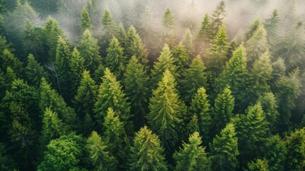 Fototapeta premium Foggy Forest Filled With Trees