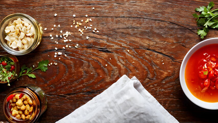 Ingredients on wooden table 