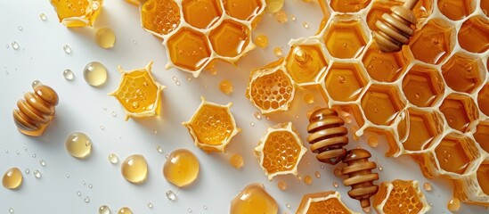 delicious honeycombs and honey on white background