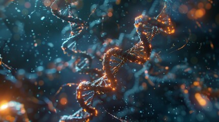 CRISPR-Cas9 gene editing technology in action, precisely modifying DNA sequences to correct genetic mutations with unprecedented accuracy.