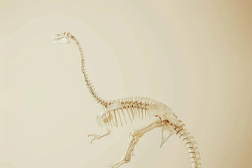 fossilized dinosaur skeleton displayed on a soft beige background for historical and educational visuals