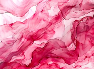 Ad science creative abstract red liquid background, texture and pattern for design. A pink liquid with swirls of color. A closeup view showcasing the fluidity of watercolor and ink on paper. The soft 