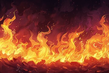 A fiery scene with flames and smoke. The fire is so intense that it is almost as if it is alive. Scene is intense and dramatic, with the flames creating a sense of danger and chaos