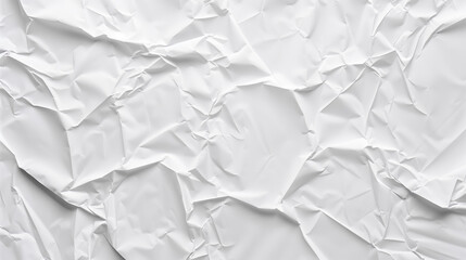 Fototapeta premium Close-up of a crumpled white paper texture, emphasizing the chaotic and intricate folds and creases.