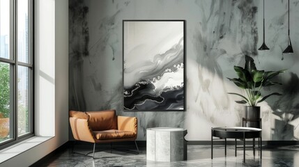 Mockup poster frame in modern interior background, Living room interior art decoration.