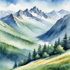 Mountain landscape. Watercolor