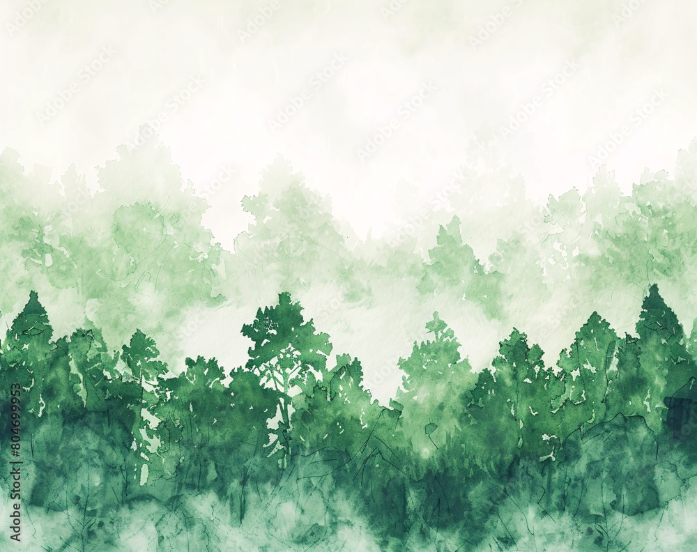 Wall mural abstract green watercolor background with a forest and white space for text