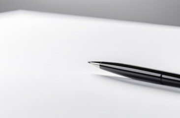 black pen and a blank white sheet of paper on white modern table, finance and economy concept, close up, minimalism, goals and planning, family budget, daily regime