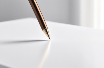 gold pen and a blank white sheet of paper on white modern table, finance and economy concept, close up, minimalism, goals and planning, family budget, daily regime