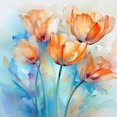 Watercolor background with tulip. Flower of spring.