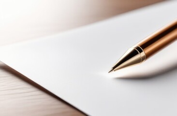 gold pen and a blank white sheet of paper on white modern table, finance and economy concept, close up, minimalism, goals and planning, family budget, daily regime