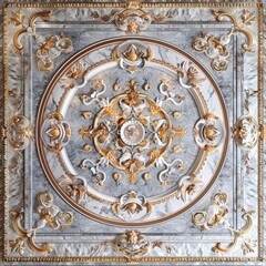 Obraz premium Lavish antique baroque, barocco ornate marble ceiling frame non linear reformation design. elaborate ceiling with intricate accents depicting classic elegance and architectural beauty