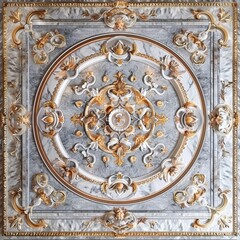 Lavish antique baroque, barocco ornate marble ceiling frame non linear reformation design. elaborate ceiling with intricate accents depicting classic elegance and architectural beauty