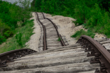 Pijana pruga or drunk railway in Istria, Croatia. A stretch of neglected railway track and bed,...