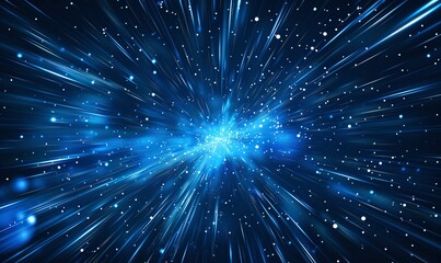Blue starry sky background with light speed lines