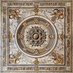Obraz premium Lavish antique baroque, barocco ornate marble ceiling frame non linear reformation design. elaborate ceiling with intricate accents depicting classic elegance and architectural beauty